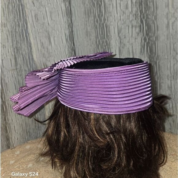 PILLBOX HAT Vintage By Lame Pillbox Fascinator Hat with Pleated Fan - Picture 11 of 12